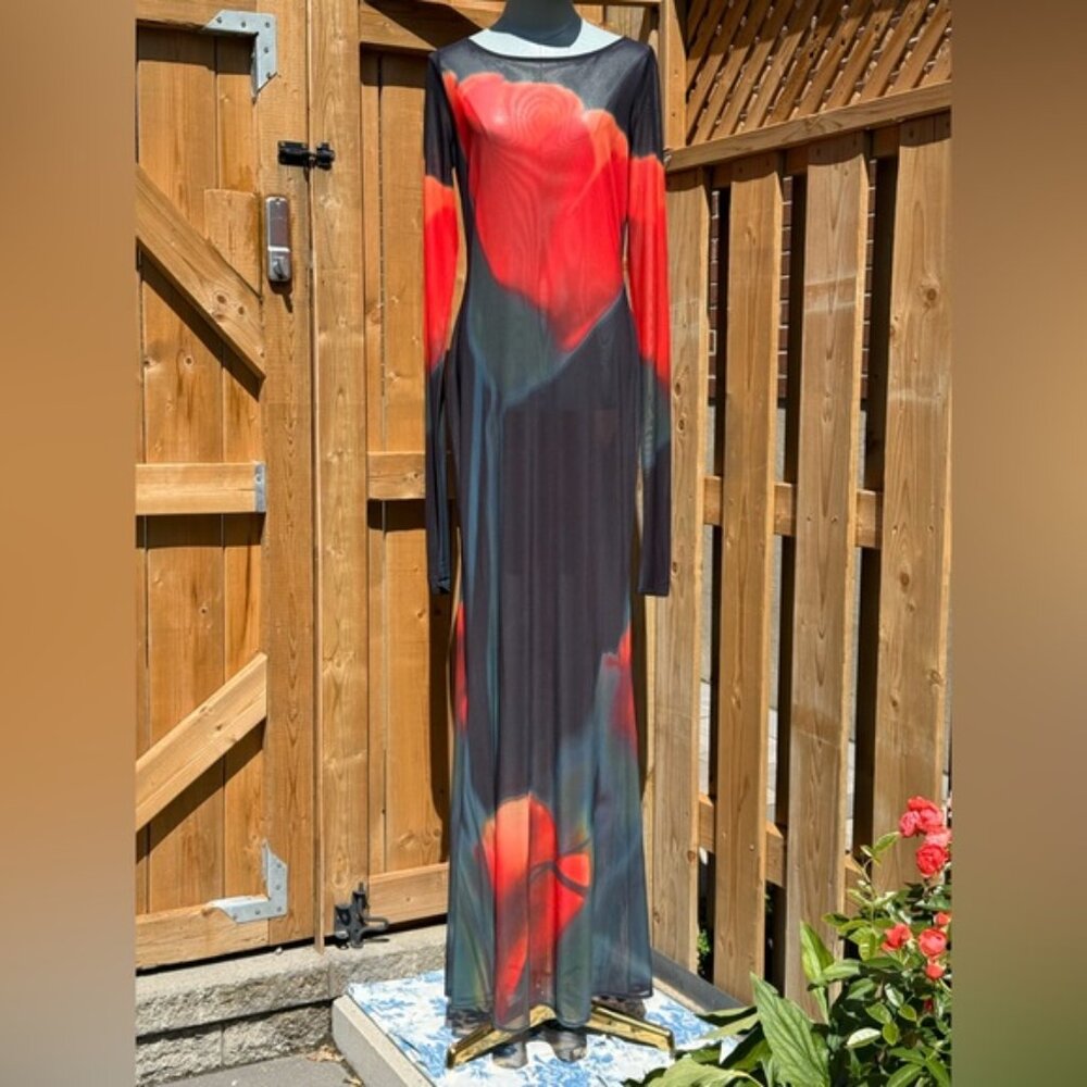 🆕 RAT & BOA 🧿 NWOT Juniper Sheer Long Sleeve Dress, Dark Red Tulip, Sz L - Picture 5 of 15